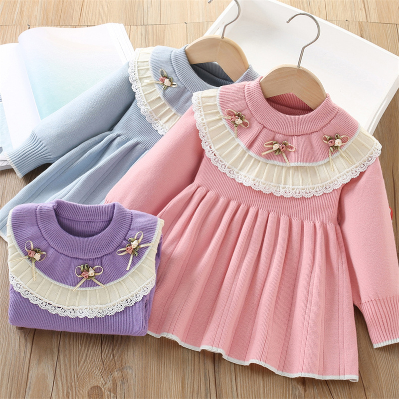 Baby Clothing Jumpers - Bebek Kız Örme Elbise Çocuk Sonbahar
