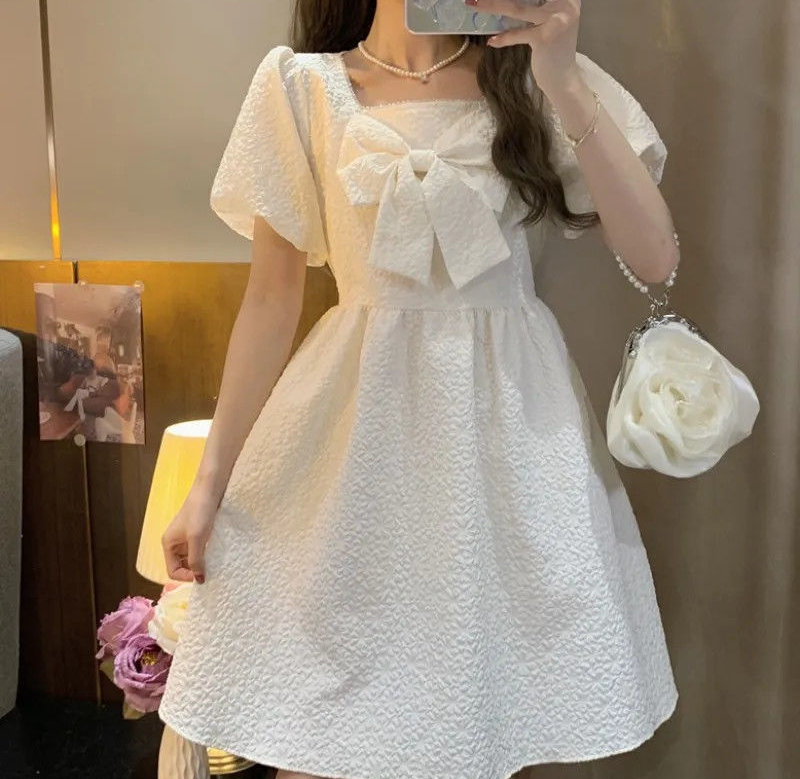 Baby Clothing Cheap - Rahat Puf Kollu Peri Elbisesi Beyaz